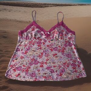 Gilligan & O'Malley Women’s Cami Pink Purple Floral Lace Trim Size Large